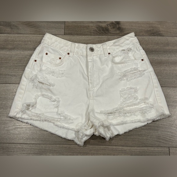 Topshop White Distressed Jean Mom Shorts Size 4 - Picture 1 of 4
